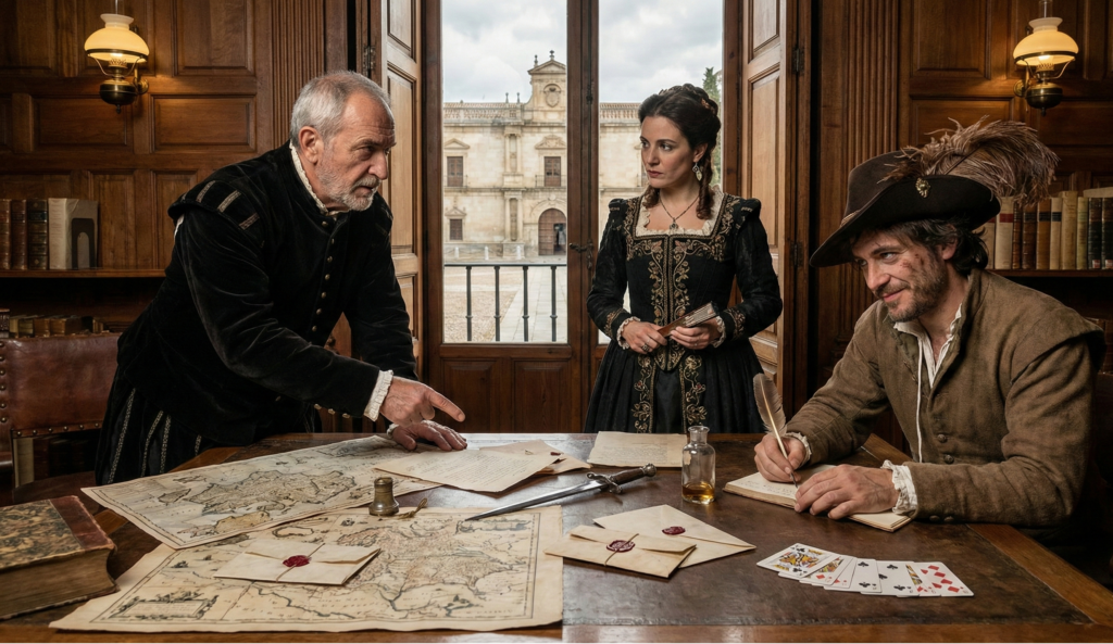 actores profesionales del siglo de oro actuan en un team building de cluedo y misterio para empresas