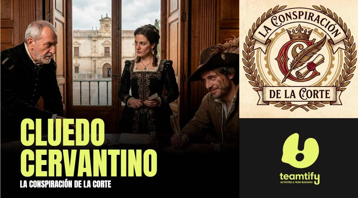 Cartel oficial del Cluedo Cervantino y Escape Room para empresas en Madrid